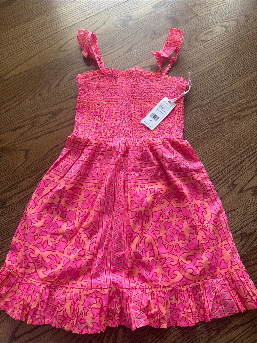 Girls' vineyard vines Pink Smocked Sundress with Patterned Skirt